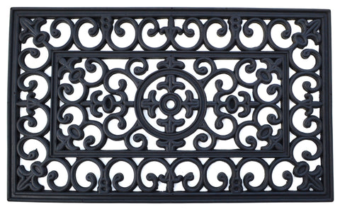 8' X 10' Black And Ivory Floral Washable Indoor Outdoor Area Rug