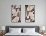 Set of Two Brown and Gold Geometric Wood and Metal Hanging Dimensional Sculptures