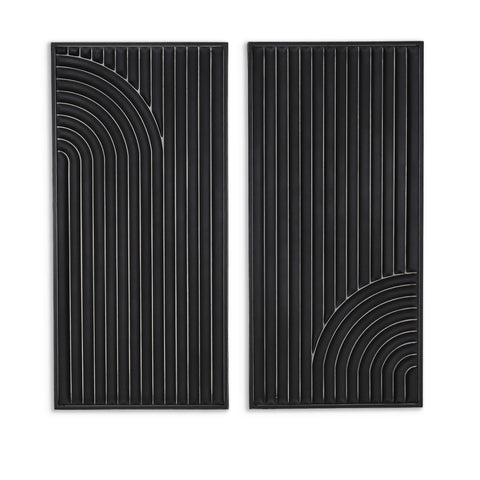 Set of Two Black Metal Abstract Hanging Dimensional Sculptures