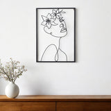 20" X 14" Black Metal Abstract Female Face Hanging Dimensional Sculpture