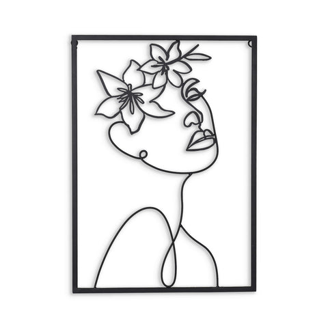 20" X 14" Black Metal Abstract Female Face Hanging Dimensional Sculpture