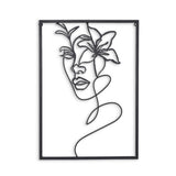 20" X 14" Black Metal Abstract Female Face Hanging Dimensional Sculpture