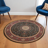 6' Blue And Red Oriental Round Rug