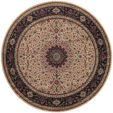 6' Ivory Black and Red Oriental Round Rug