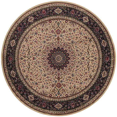 6' Ivory Black and Red Oriental Round Rug