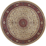 6' Ivory And Red Oriental Round Rug