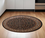 6' Blue And Red Oriental Round Rug