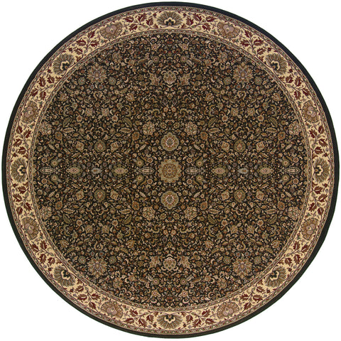 6' Brown And Ivory Oriental Round Rug
