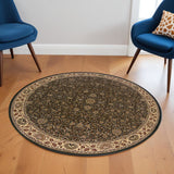 6' Brown And Ivory Oriental Round Rug