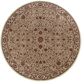 6' Ivory And Green Oriental Round Rug