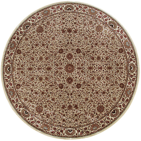 6' Ivory And Green Oriental Round Rug