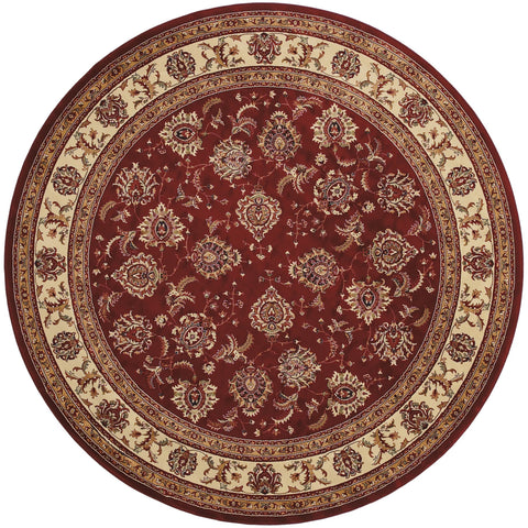 6' Red And Ivory Oriental Round Rug