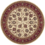 6' Ivory And Red Oriental Round Rug