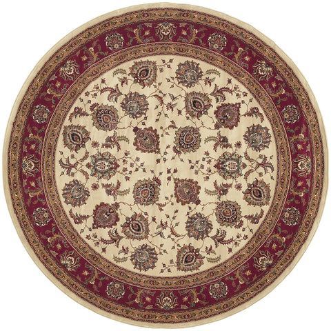 6' Ivory And Red Oriental Round Rug