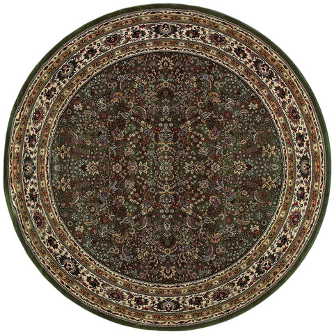 6' Green And Ivory Oriental Round Rug