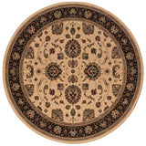 6' Ivory And Black Oriental Round Rug