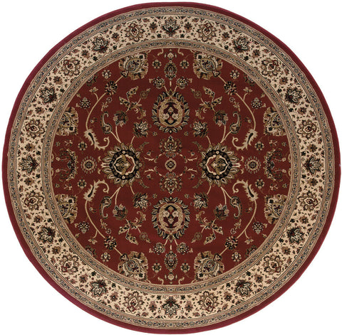 6' Red And Ivory Oriental Round Rug