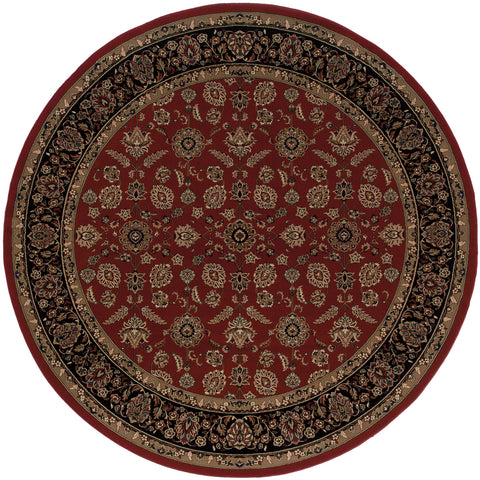 6' Red And Black Oriental Round Rug