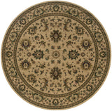 6' Ivory And Green Oriental Round Rug