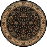 6' Black Ivory and Brown Oriental Round Rug