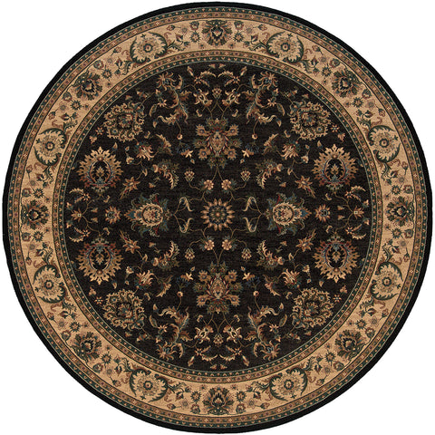 6' Black Ivory and Brown Oriental Round Rug