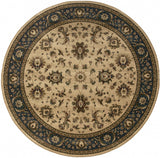6' Ivory and Blue Oriental Round Rug