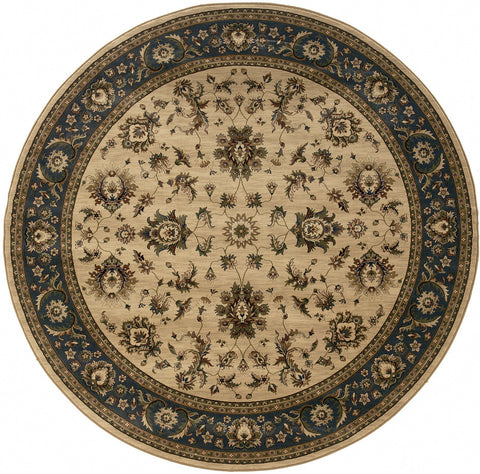 6' Ivory and Blue Oriental Round Rug