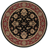6' Ivory Red and Black Floral Round Rug