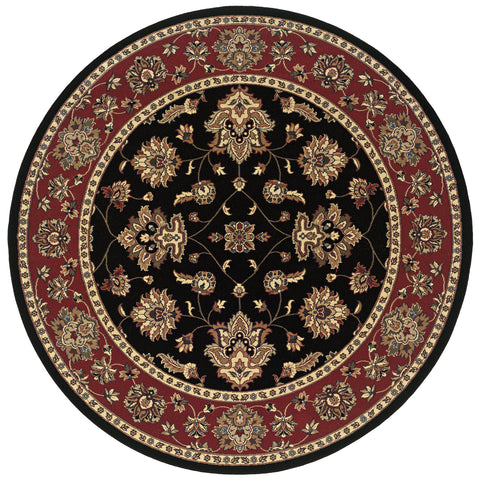 6' Ivory Red and Black Floral Round Rug
