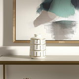 9" Ivory And Gold Geometric Round Ceramic Table Vase