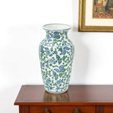 24" White Blue And Green And White Chinoiserie Porcelain Table Vase