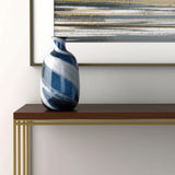 13" Blue And White Striped Swirl Art Glass Table Vase