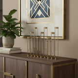 14" Bronze And Clear Glass And Metal Cylinder Table Vase