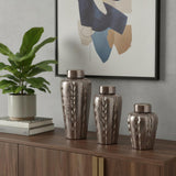 Set of Three Bronze And Silver Ceramic Urn Ginger Jars