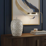 20" Cream Geometric Ceramic Bud Table Vase