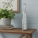 30" Antiqued Silver Floral Glass Bottle Table Vase