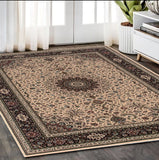 5' X 8' Ivory And Black Oriental Area Rug