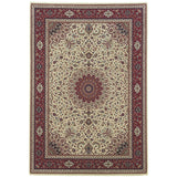4' X 6' Ivory Red and Blue Oriental Area Rug
