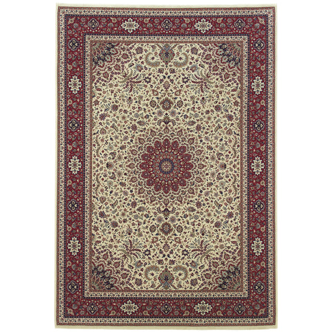 4' X 6' Ivory Red and Blue Oriental Area Rug