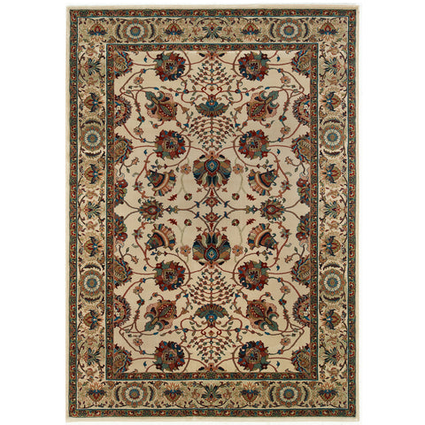 5' X 8' Ivory And Red Floral Area Rug