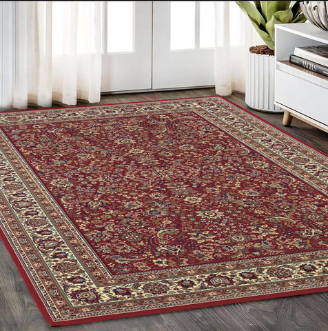5' X 8' Red And Ivory Oriental Area Rug