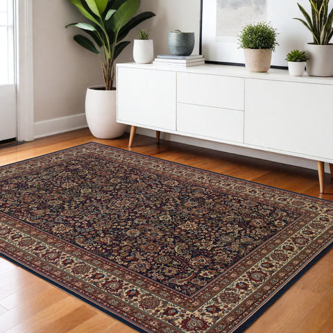 4' X 6' Blue Red and Ivory Oriental Area Rug