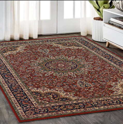 5' X 8' Red And Blue Oriental Area Rug