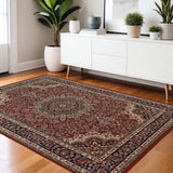 4' X 6' Ivory Red and Blue Oriental Area Rug