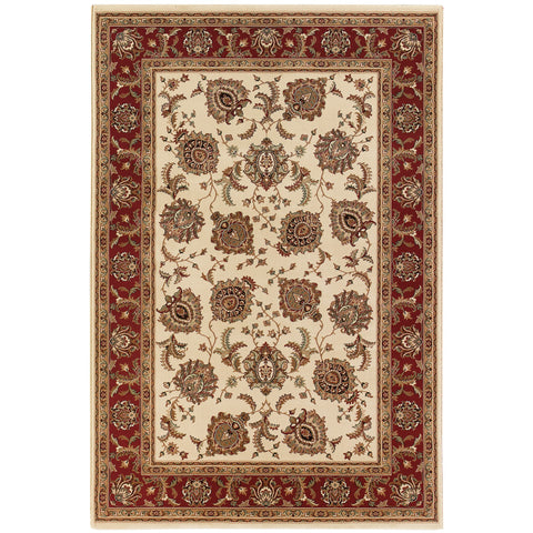 5' X 8' Ivory And Red Oriental Area Rug