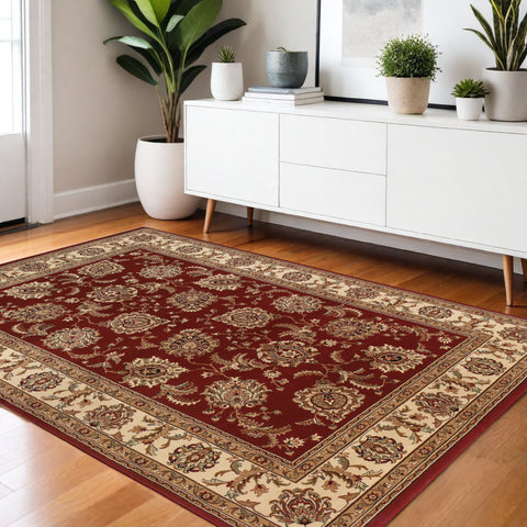 4' X 6' Ivory and Red Oriental Area Rug
