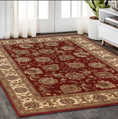 5' X 8' Red And Ivory Oriental Area Rug