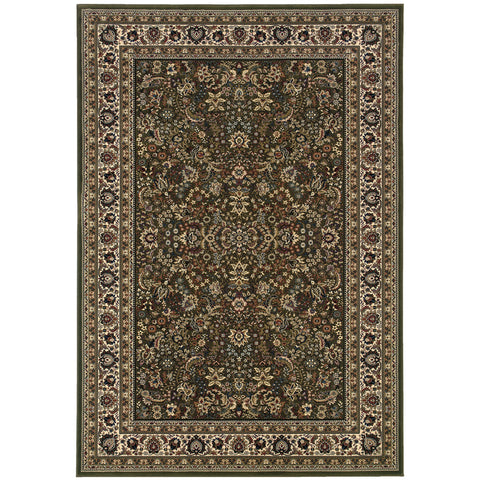 5' X 8' Green And Ivory Oriental Area Rug