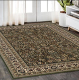 5' X 8' Green And Ivory Oriental Area Rug