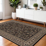 4' X 6' Black And Ivory Oriental Area Rug